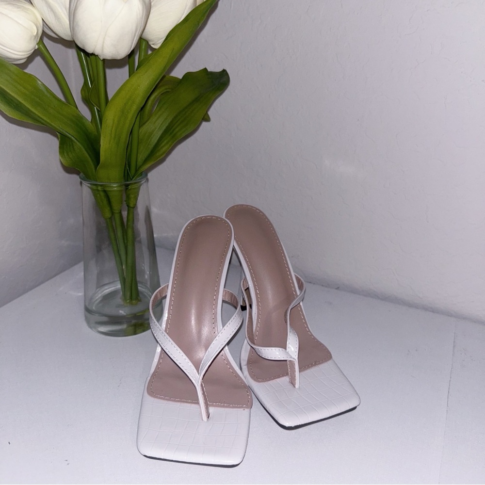 White Square Toe Heeled Sandals Y2K
